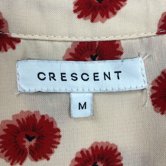 Crescent Floral Short Sleeve Shirt Cocktail Party Mini Dress Boho Cream Medium - Picture 7 of 9